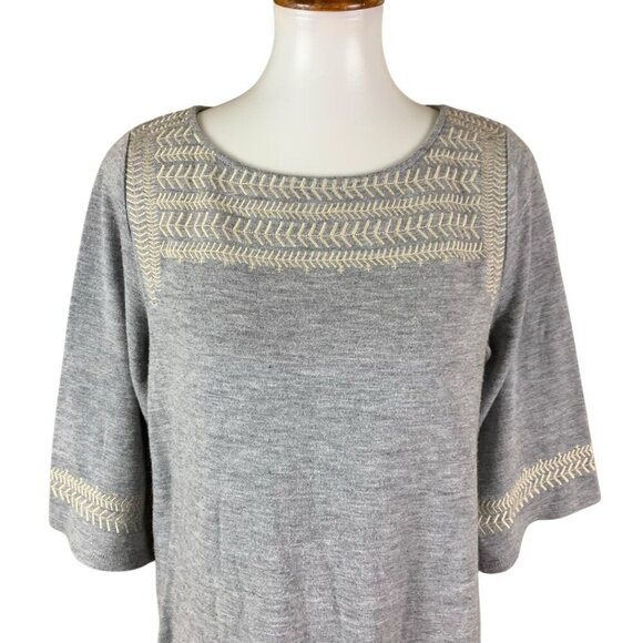 Edme And Esyllte Gray Embroidered Knit Shift Dress L Boho Minimalist Cottagecore - Picture 2 of 7
